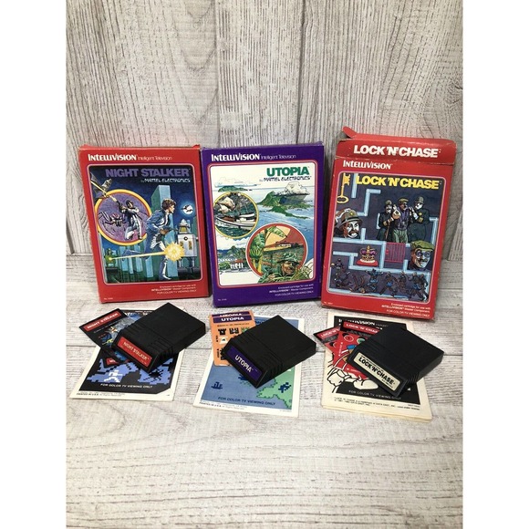 INTELLIVISION: Utopia *MANUAL/BOX/GAME Overlays Lot (3) Night Stalker Lock Chase - Picture 1 of 4